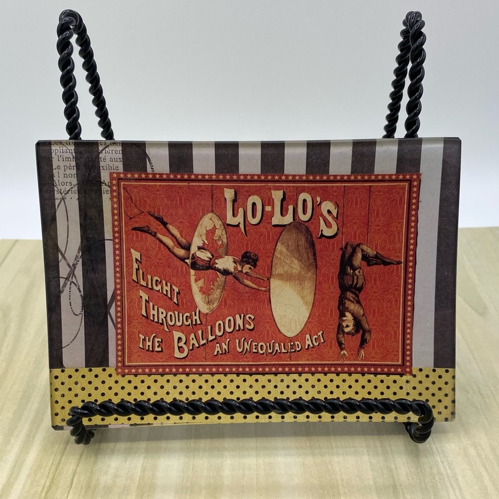 Handmade Decoupaged Circus Catchall Tray Glass Jewelry Trinket 4 by 6 inch Gifts